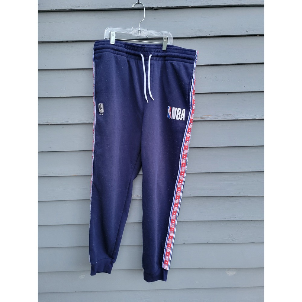 Vintage 90s y2k NBA Joggers Navy Blue‎ Side Logo Tape Fleece Sweatpants XL
